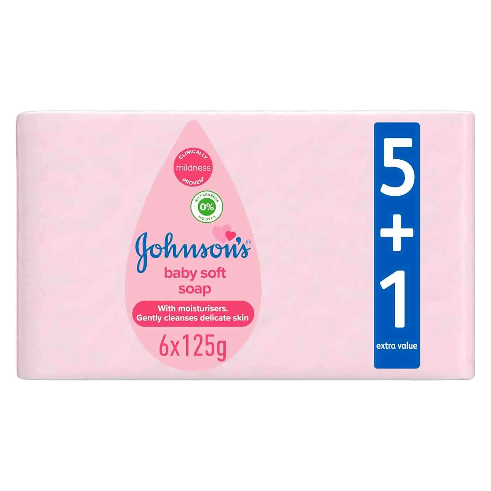 Johnsons Baby Soft Soap Gentle & Moisturising Cleanser for Delicate Skin 6 x 125 g Hypoallergenic Protects Skin Barrier Suitable for Infants & Toddlers