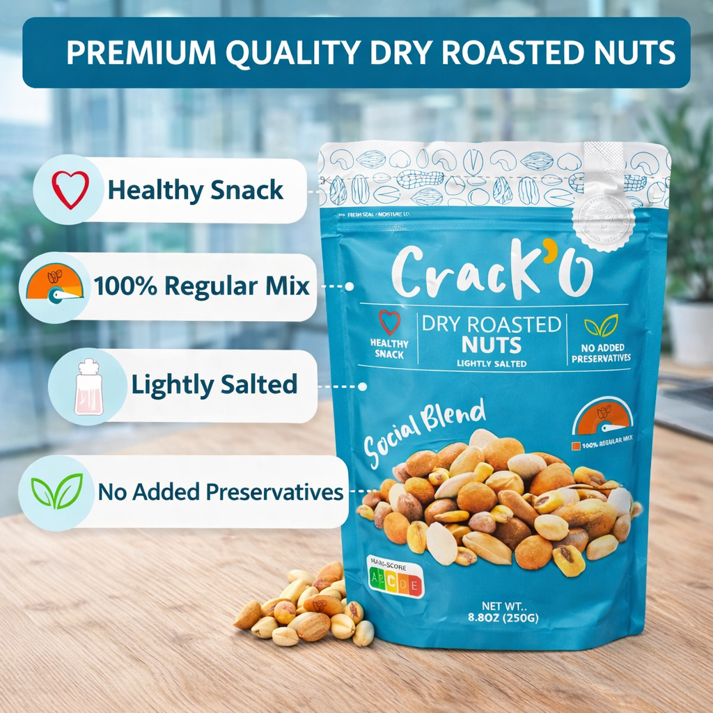  Crack O Social Blend Dry Roasted Nuts – Lightly Salted, Premium Mixed Nuts , 250 g