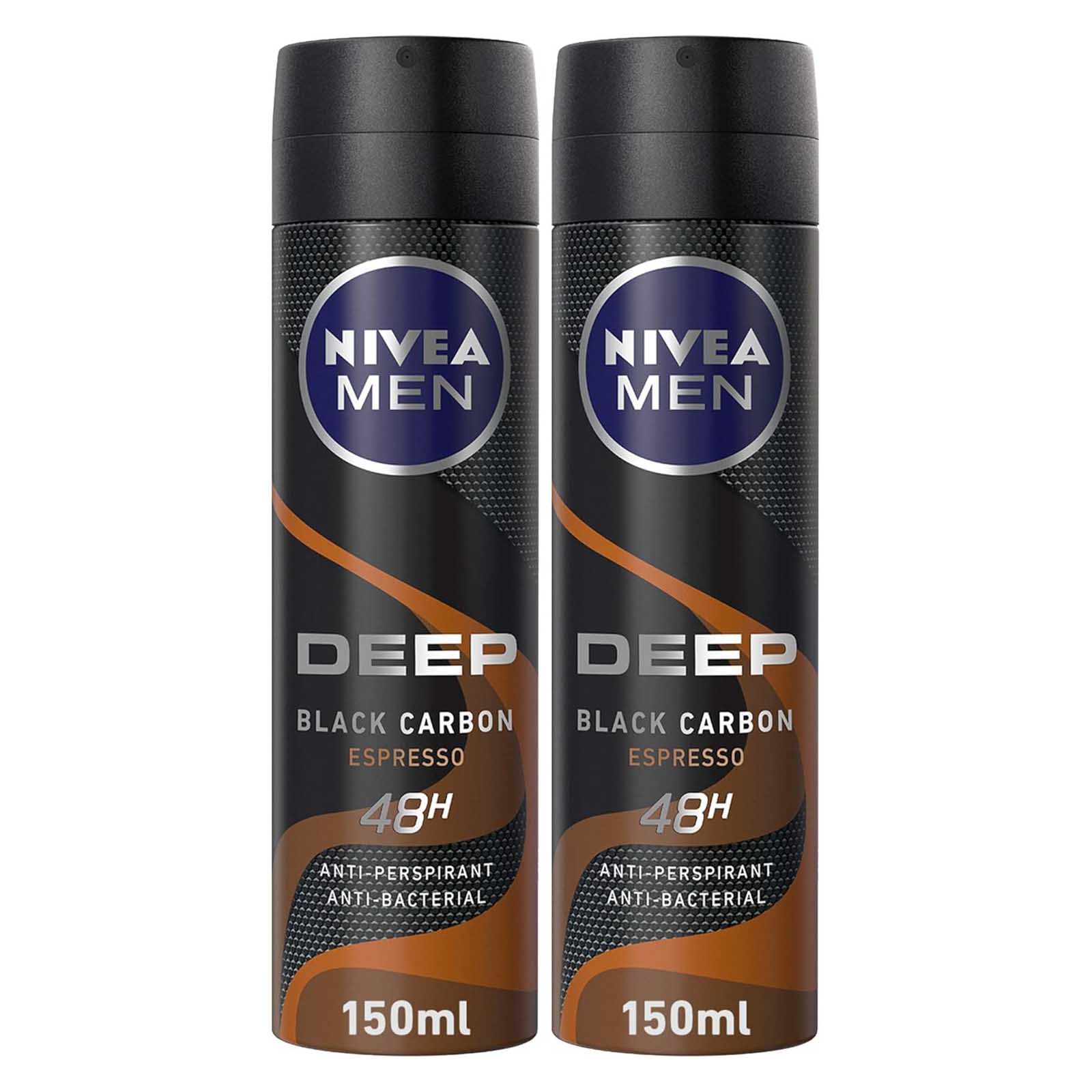 DEODORANT SPRAY ANTIPERS DEEP BLACK CARBON ESPRESSO MEN NIVEA ( 2 X 150 ML )