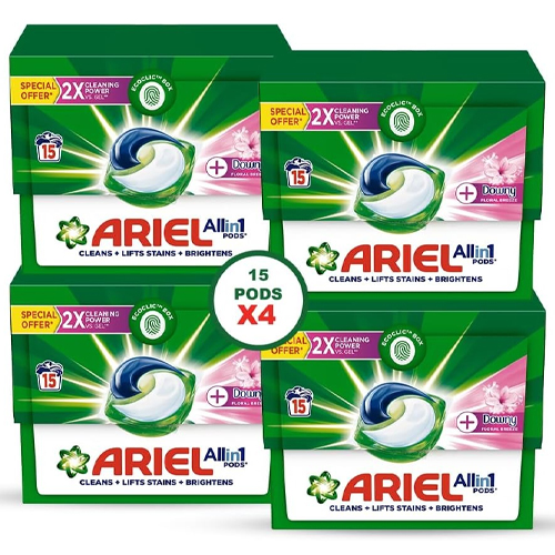 LIQUID DETERGENT CAPSULES 3 IN 1 POD PB DOWNY FLORAL BREEZE ARIEL ( 2 X 2 X 15 PODS )