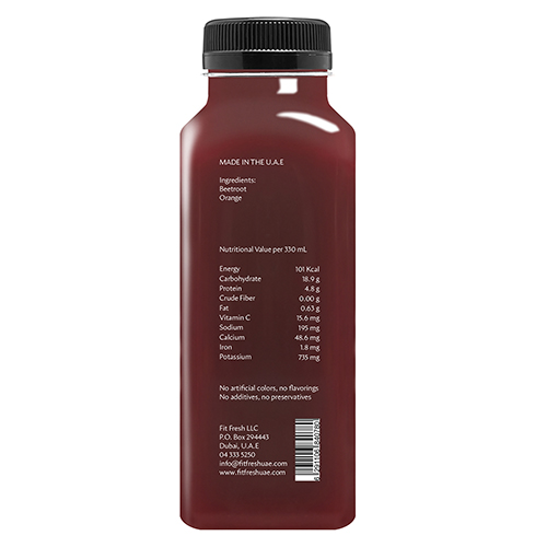  Fit Fresh Beetroot & Orange Juice 330 ml (Cold-Pressed Fresh Juice, Freshly-Squeezed Daily, No Preservatives, No Additives, No Water, No Sugar Added)