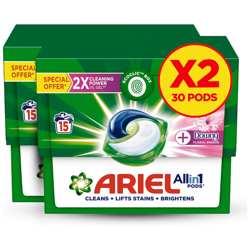 LIQUID DETERGENT CAPSULES 3 IN 1 POD PB DOWNY FLORAL BREEZE ARIEL ( 2 X 15 PODS )