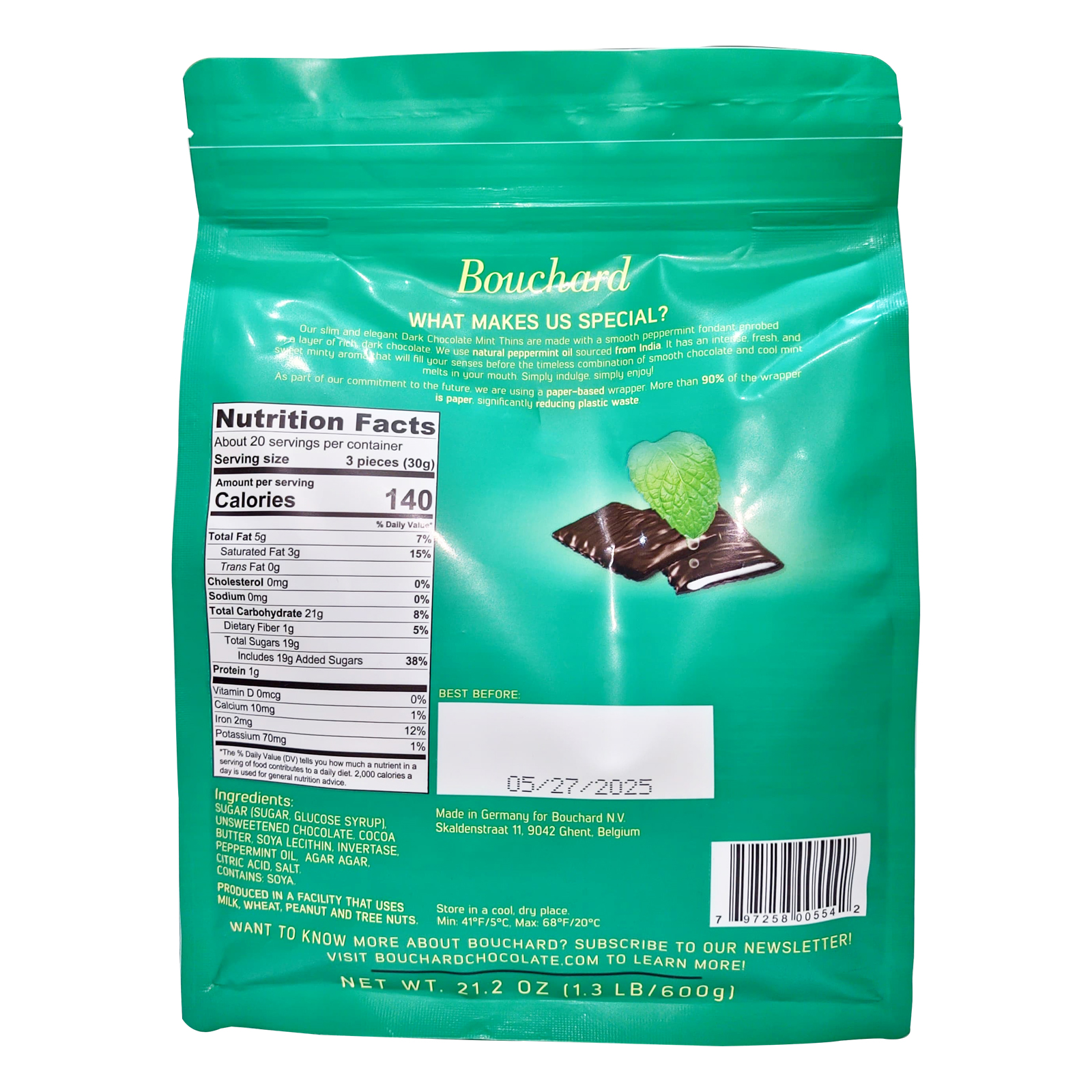  Bouchard Dark Chocolate With Mint Thins 600 Gm