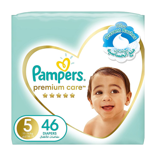 DIAPERS PREMIUM CARE SIZE 5, 11 - 16 KG PAMPERS ( 46 PCS )