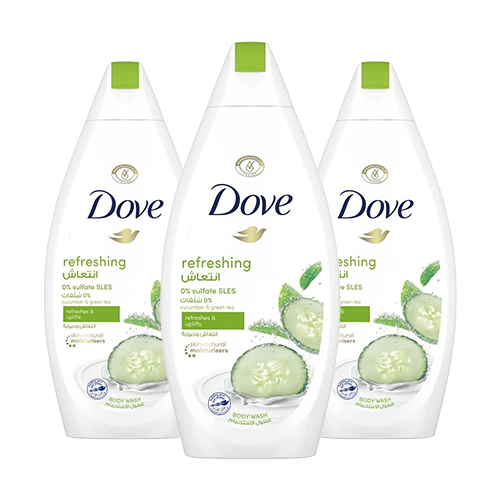 BODY WASH REFRESHING WITH CUCUMBER & GREEN TEA EXTRACT DOVE (3 X 500 ML)