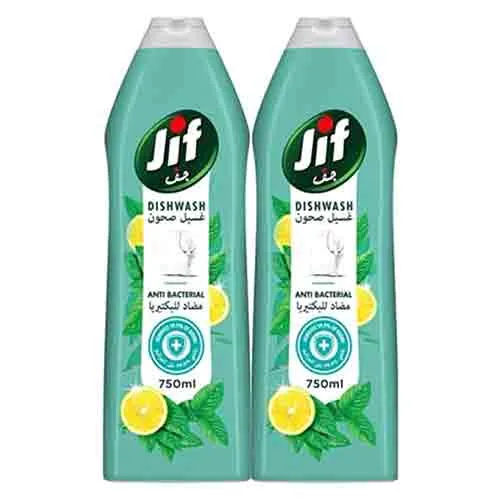 DISH WASH LIQUID ANTI BACTERIAL MINT & LEMON JIF (2 X 750 ML)
