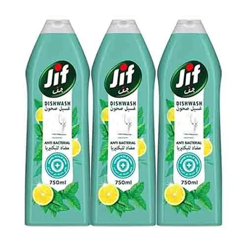 DISH WASH LIQUID ANTI BACTERIAL MINT & LEMON JIF (3 X 750 ML)