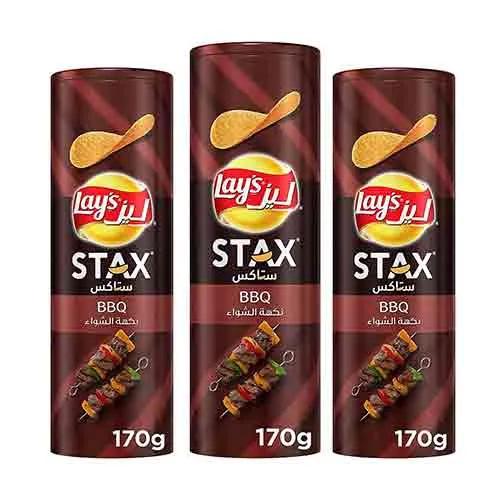 CHIPS STAX POTATO CRISPS BBQ LAYS (3 X 170 GM)