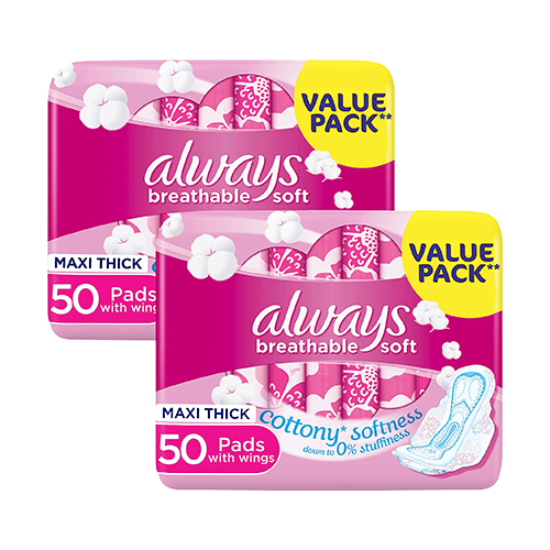  Always Breathable Soft Maxi Thick with Wings Sanitary Pads 2 x 50 Pcs