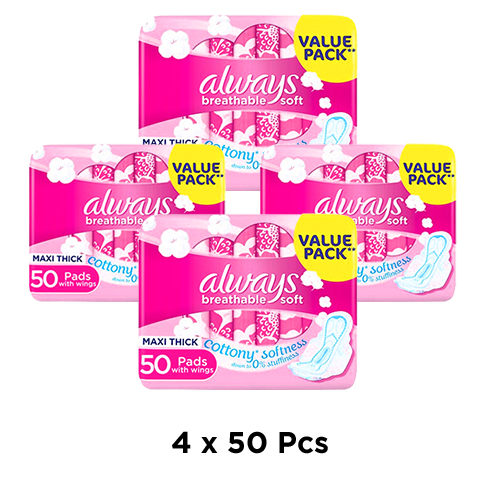 SANITARY PADS BREATHABLE SOFT MAXI THICK WITH WINGS ALWAYS (4 X 50 PC)