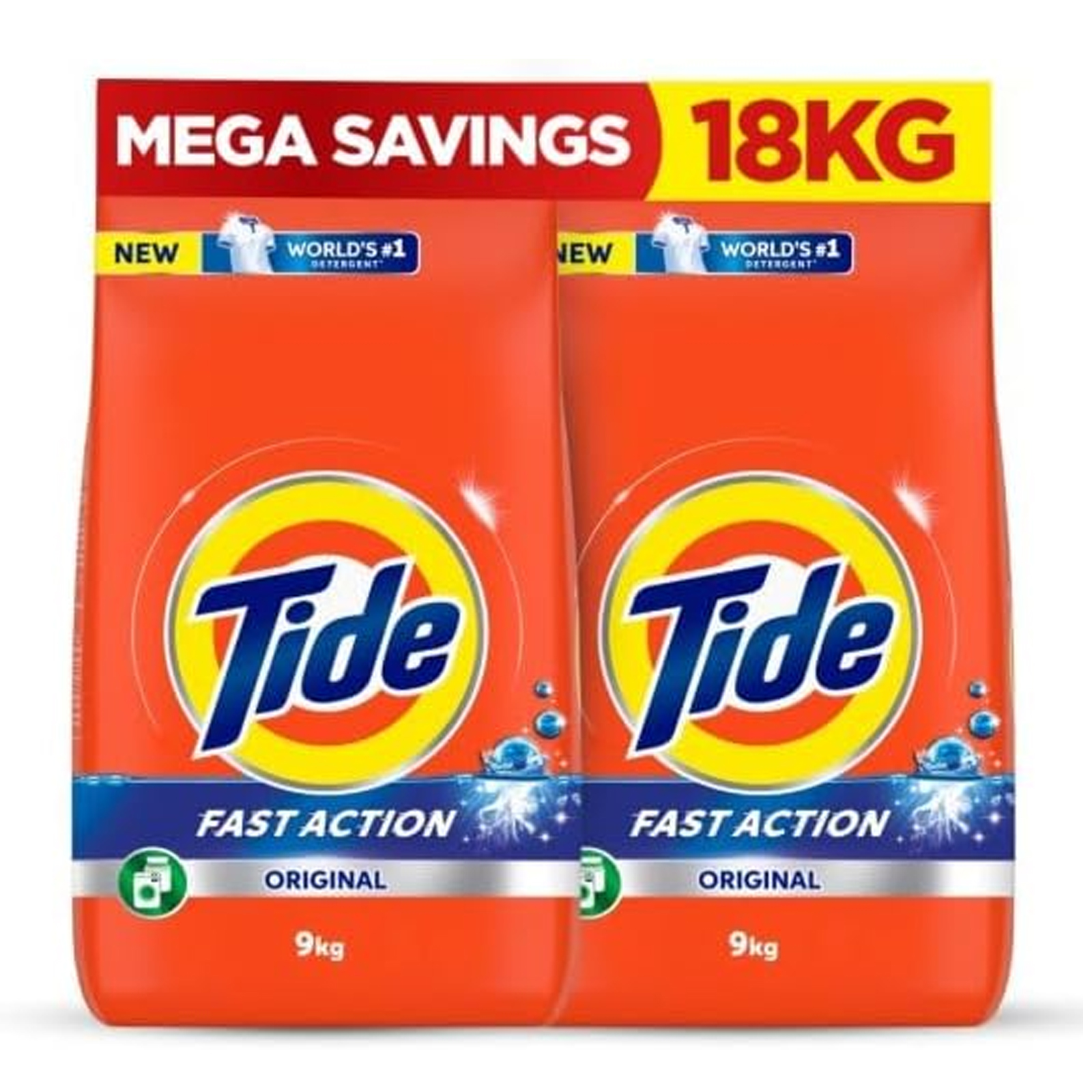  Laundry Detergent Powder Fast Action Original Scent Tide 2 x 9 Kg