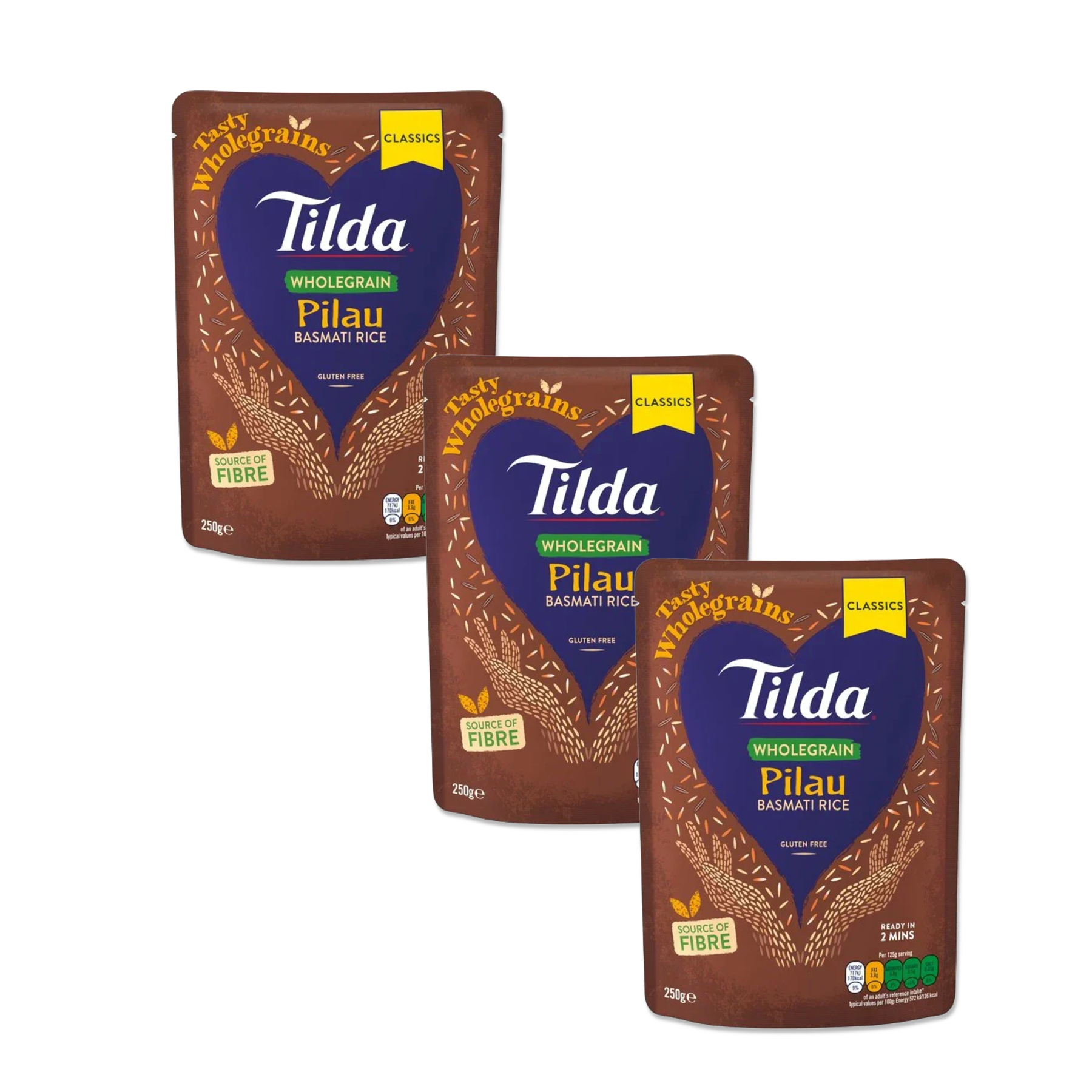 RICE BASMATI WHOLE GRAIN PILAU MICROWAVE TILDA ( 3 X 250 G )