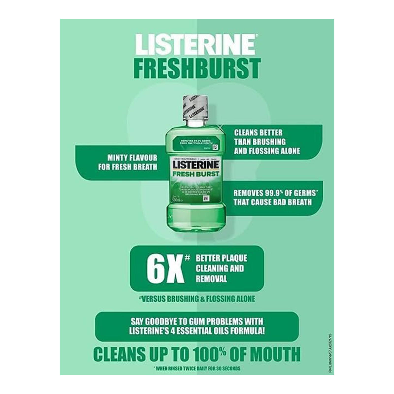  Listerine Fresh Burst Mouth Wash 3 x 500 ml