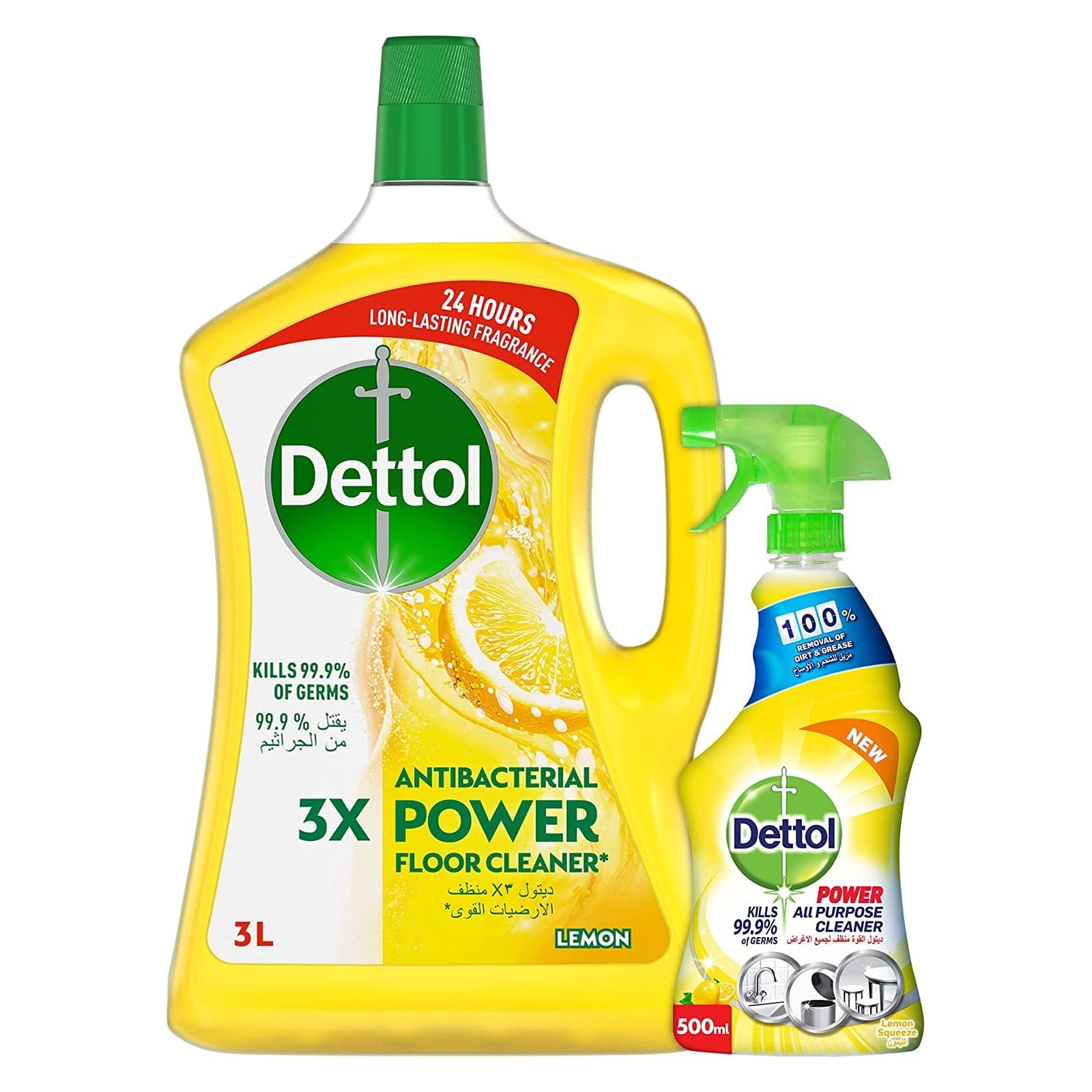 FLOOR CLEANER ANTIBACTERIAL POWER 3X LEMON+ALL PURPOSE LEMON TRIGGER DETTOL ( 3 LTR + 500 ML )