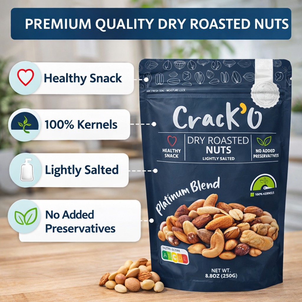  Crack O Platinum Blend Dry Roasted Nuts – Lightly Salted, Premium Mixed Nuts , 250 g