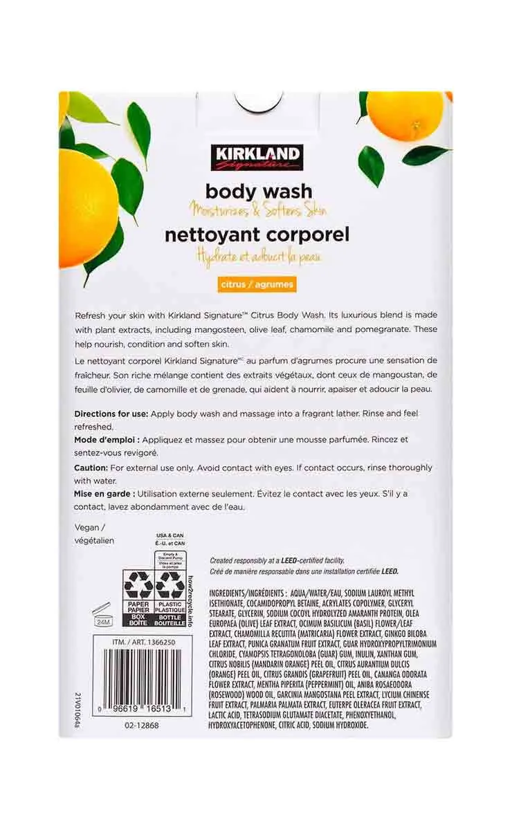  Body Wash Nettoya Corporel Citrus & Argumes Natural Kirkland Signature 2 x 800 ml