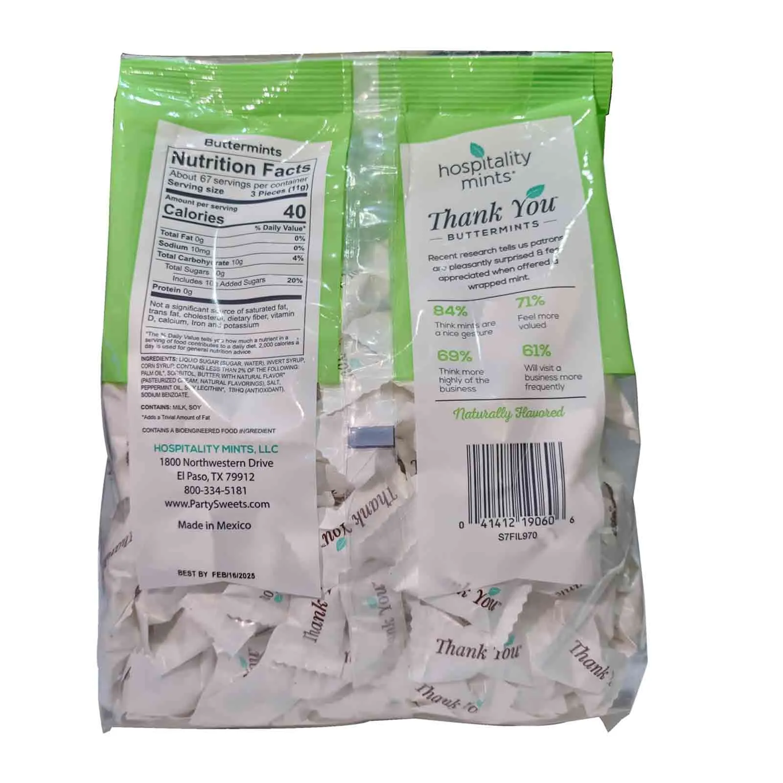  Hospitality Mints Buttermints, Individually Wrapped Mints with Thank You Message  200 PC 737 g