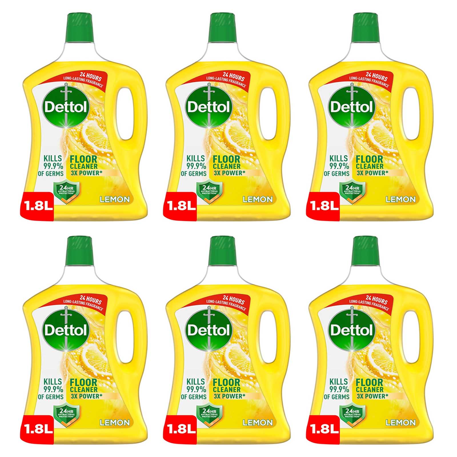 FLOOR CLEANER ANTIBACTERIAL POWER 3X  LEMON DETTOL ( 6 X  1.8 LTR )