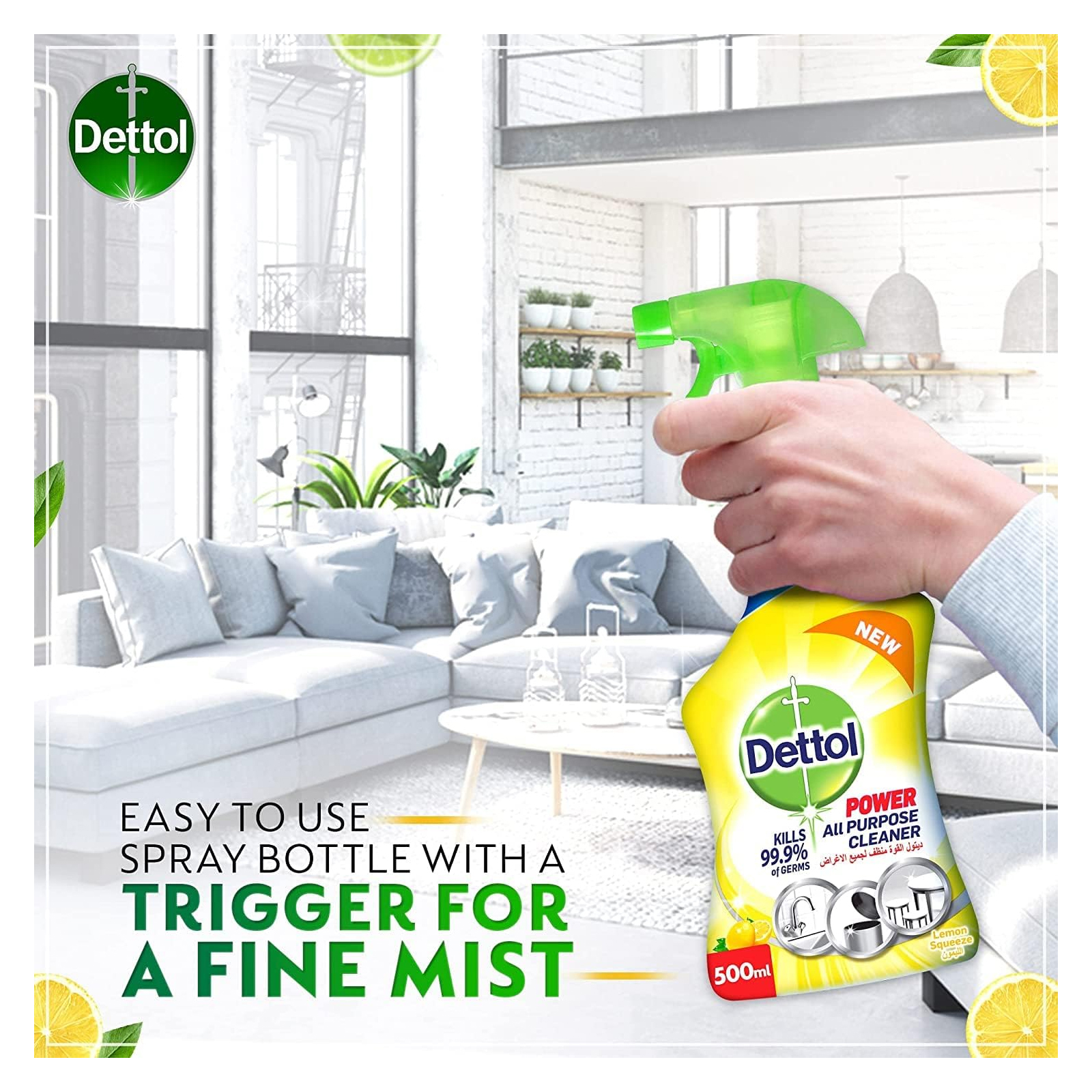  Dettol Floor Cleaner Antibacterial Power 3x Lemon + All Purpose Lemon Trigger 3 L + 500 ml