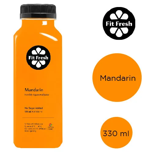  Fit Fresh Mandarin Juice 330 ml (Cold-Pressed Fresh Juice, Freshly-Squeezed Daily, No Preservatives, No Additives, No Sugar Added, No Water Added, Citrus Juice)