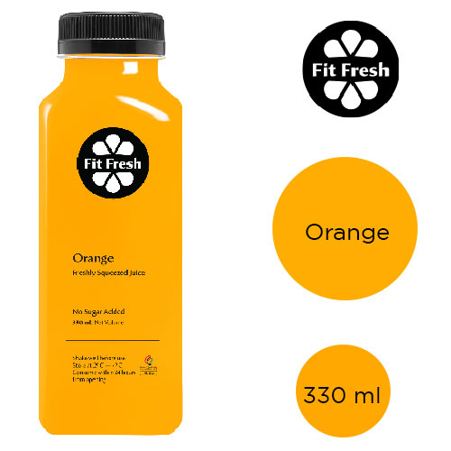  Fit Fresh Orange Juice 330 ml (Cold-Pressed Fresh Juice, Freshly-Squeezed Daily, 100% Made From Hand-Picked Fresh Oranges, No Sugar Added, No Water Added)