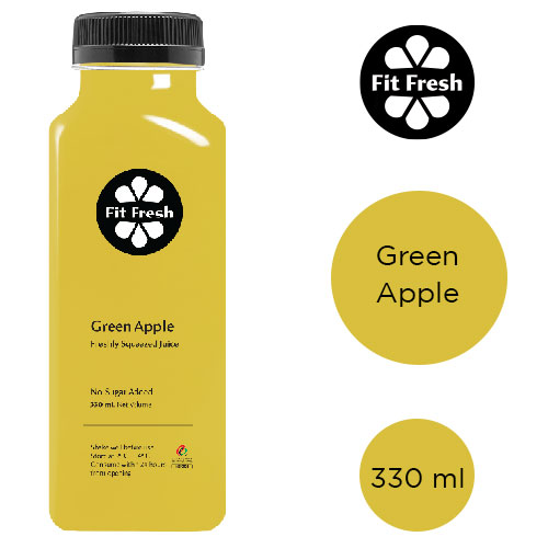  Fit Fresh Green Apple Juice 330 ml (Cold-Pressed Fresh Juice, Freshly-Squeezed Daily, No Preservatives, No Additives, No Sugar Added)