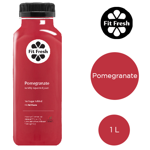  Fit Fresh Pomegranate Juice 1 L (Cold-pressed fresh juice, Freshly-squeezed daily, No Preservatives, No Additives, No Sugar, No Water Added)