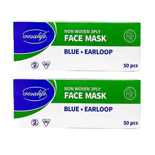 FACE MASK  BLUE DISPOSABLE 3 PLY GESALIFE ( 2 X 50 PC )
