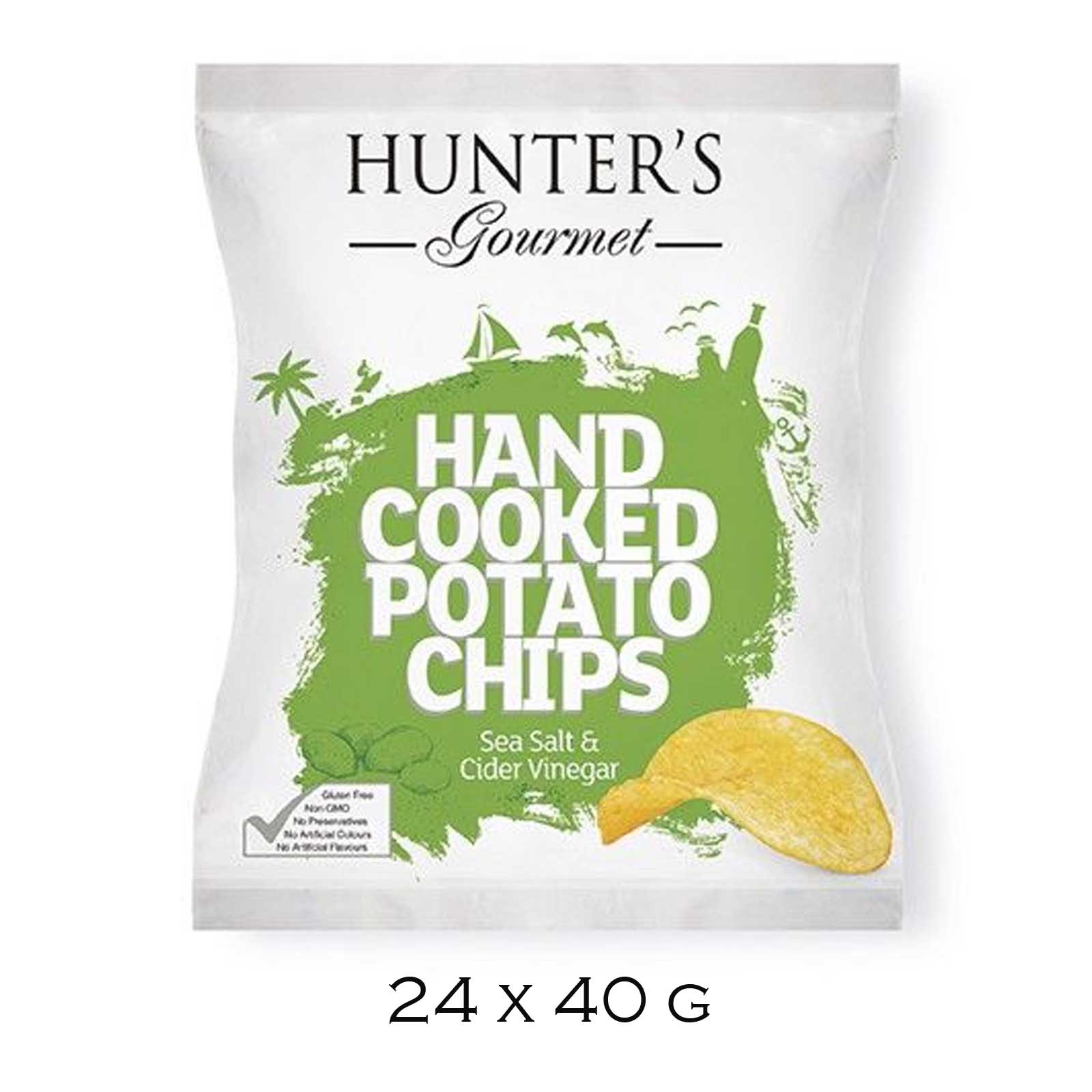 POTATO CHIPS HAND COOKED SEA SALT & CIDER VINEGAR HUNTERS GOURMET (  24 X 40 GM )