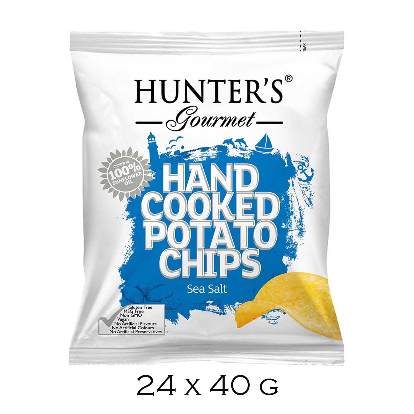 POTATO CHIPS HAND COOKED SEA SALT HUNTERS GOURMET ( 24 X 40 GM )