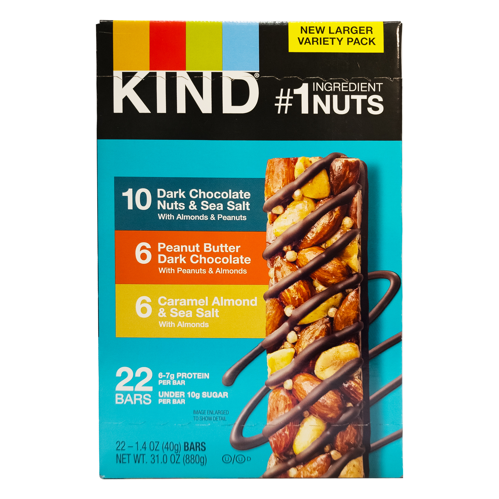 PROTEIN BARS 3 VARIETY PACK 22 PCS ( DARK CHOC  NUTS & SEA SALT-10, PEANUT BUTTER & DARK CHOC - 6 , CARAMEL ALMOND & SEA SALT- 6 ) KIND ( 22 X 40 GM )