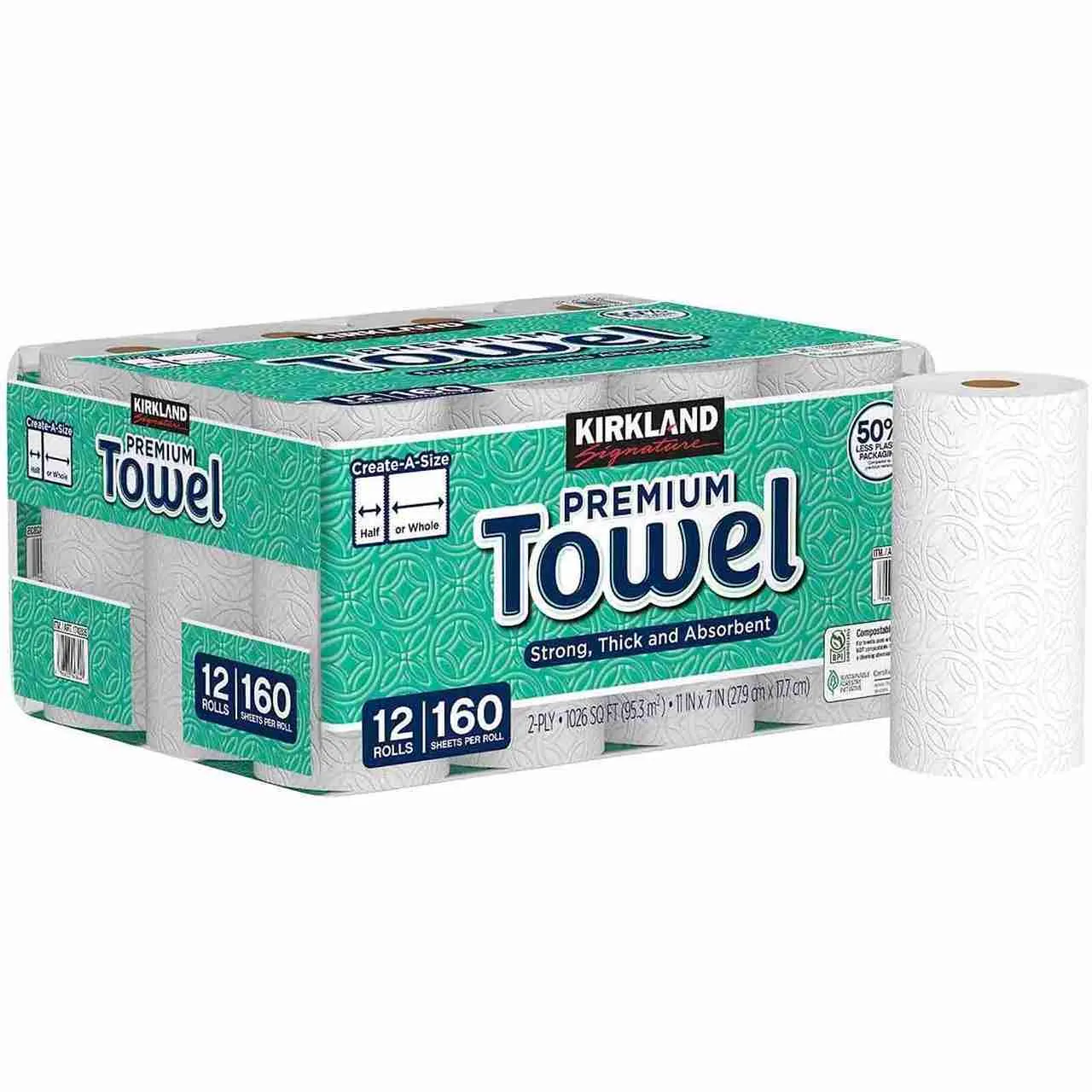  Kirkland Signature Premium Paper Towel 160 Sheets - 2 Ply 12 Rolls 