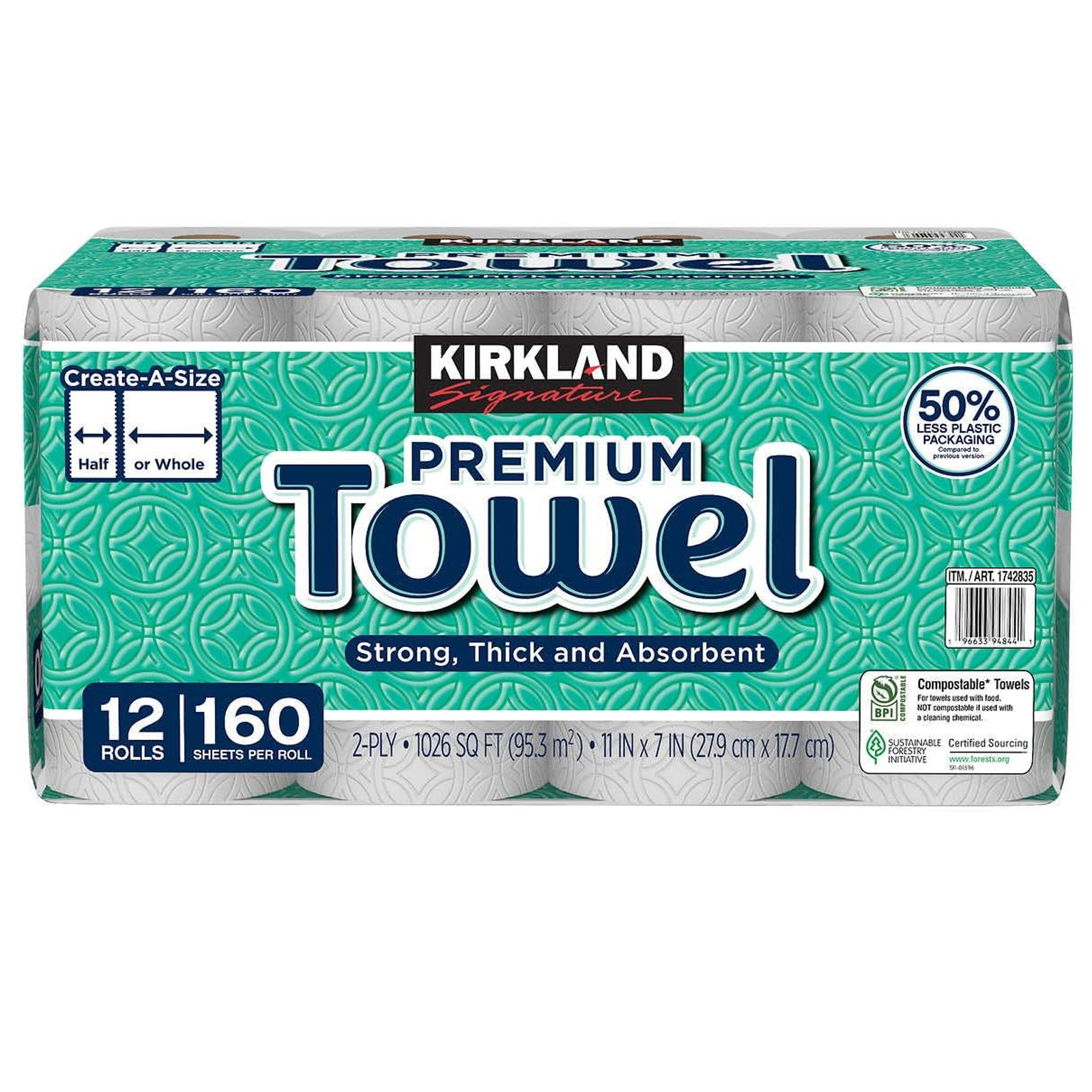  Kirkland Signature Premium Paper Towel 160 Sheets - 2 Ply 12 Rolls 