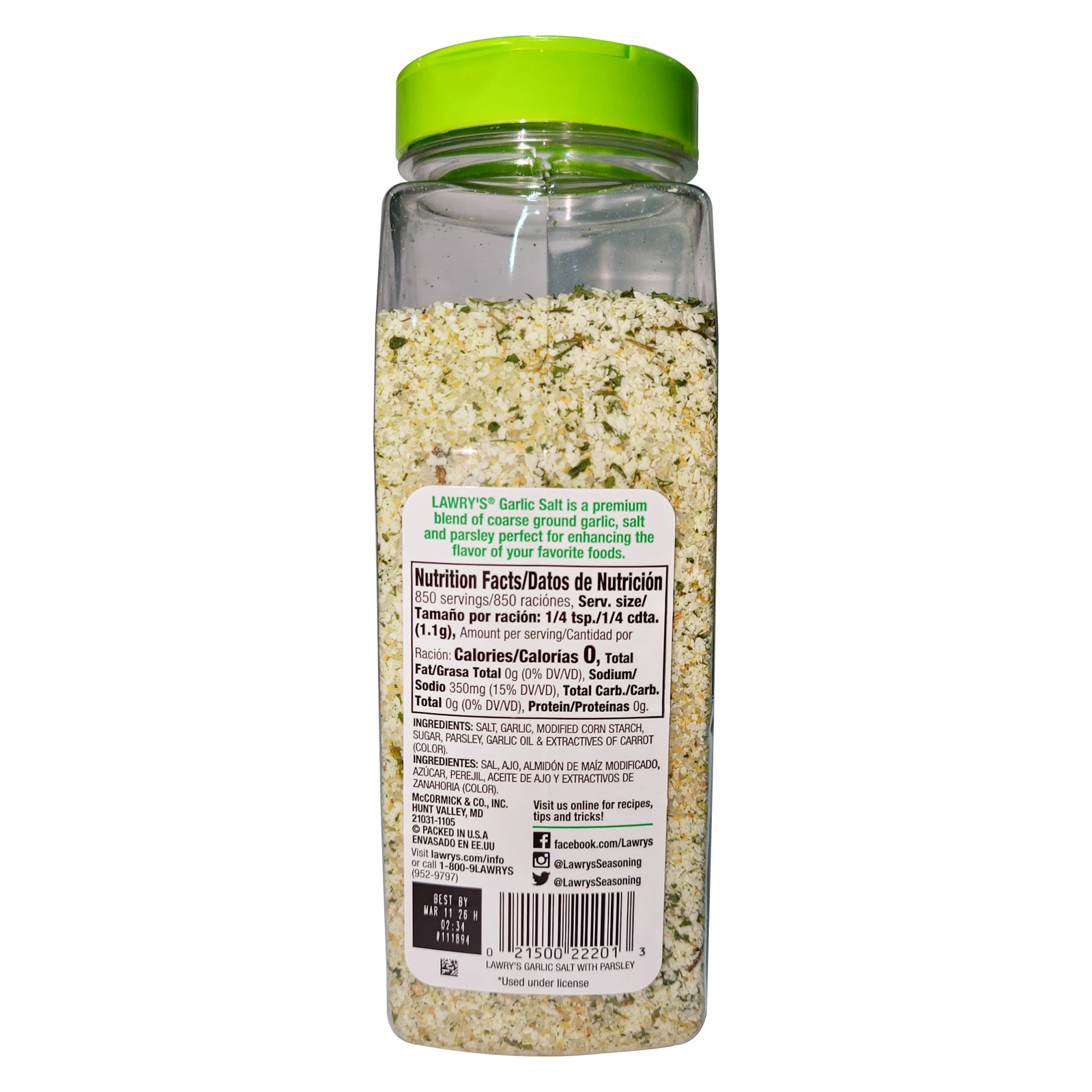  Lawrys Coarse Ground with Parsley Garlic Salt 935 Gm