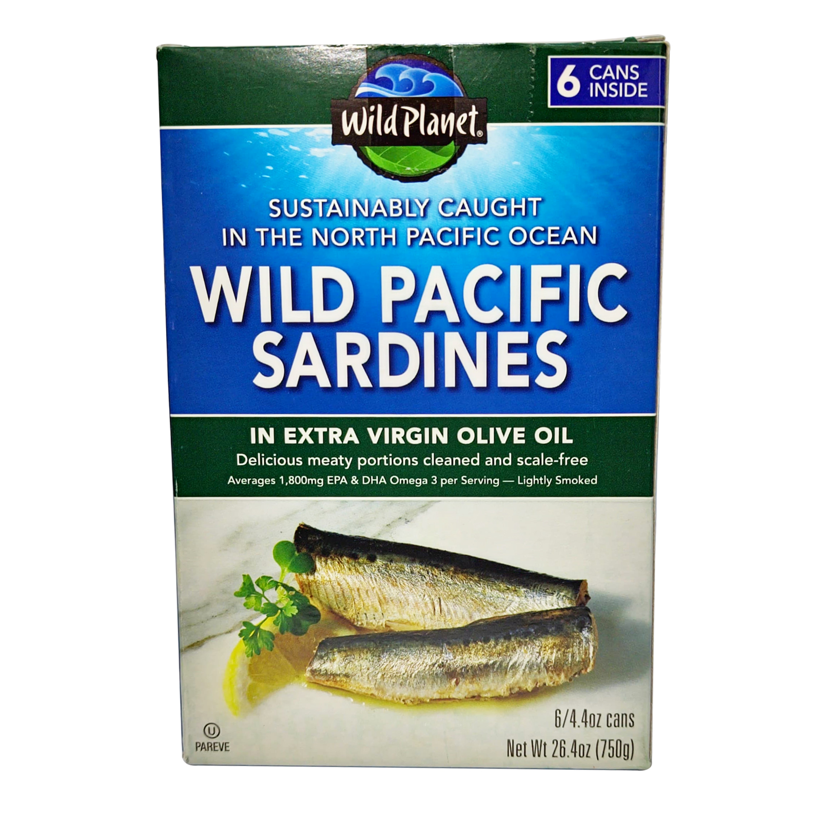 SARDINES WILD PACIFIC IN EXTRA VIRGIN OLIVE OIL WILD PLANET ( 6 X 125 GM )