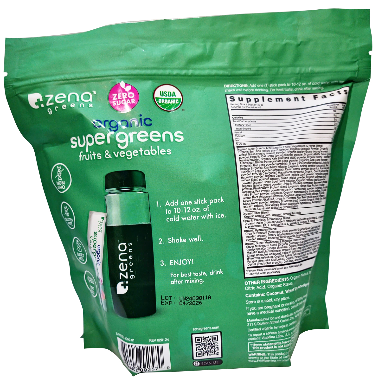  Zena Greens Organic Super Greens Fruits & Vegetable 517.5 Gm